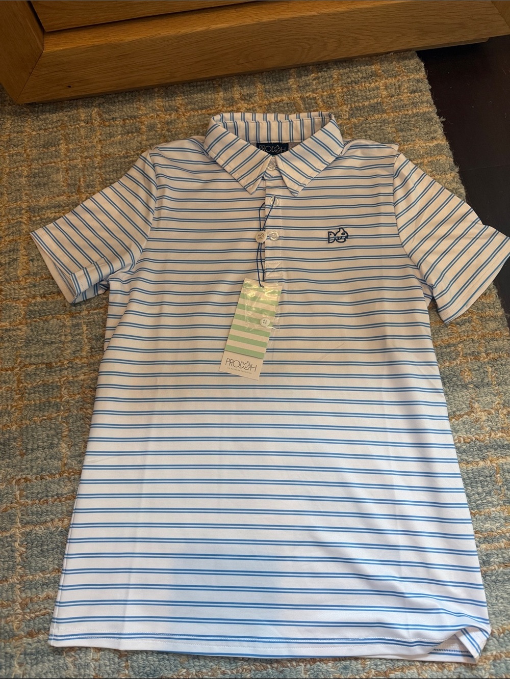 Prodoh Boys' Blue & White Stripe Polo Shirt NWT size S8/10